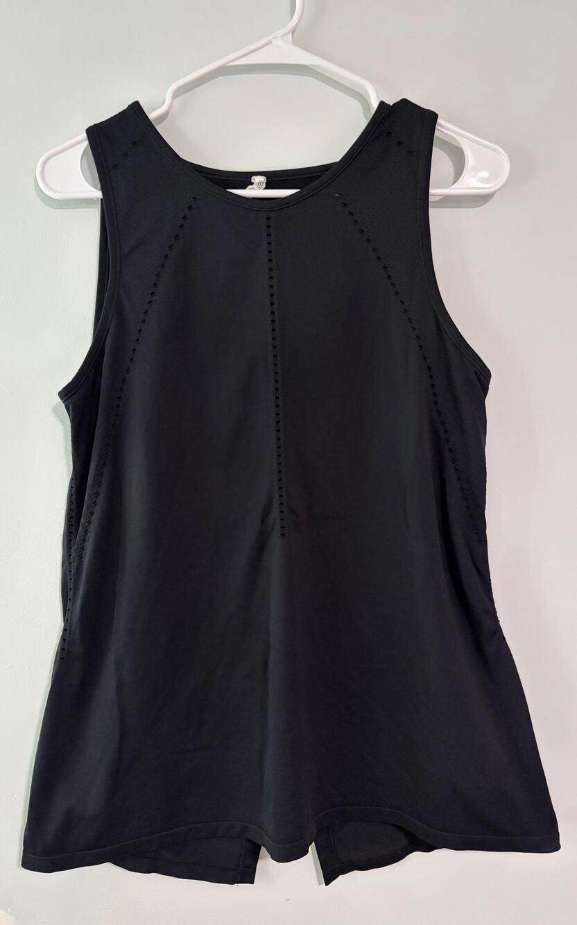 Athleta Oxygen Tank Women M Black Laser Cut Split Back Yoga Workout Top